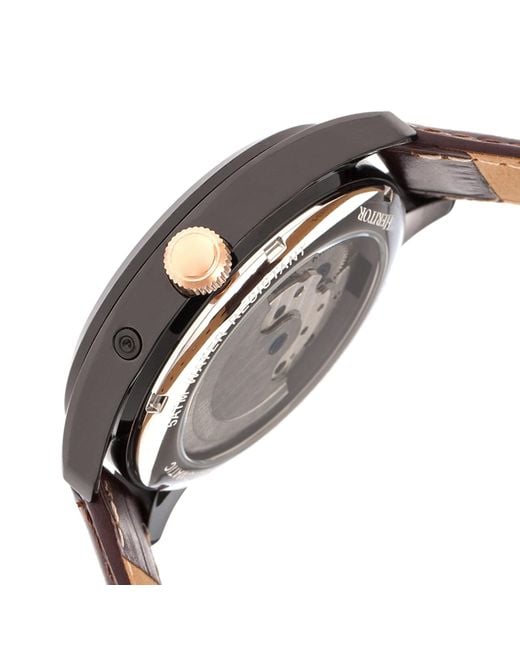 Heritor Multicolor Sebastian Semi-Skeleton Leather-Band Watch With Date And Moon Phase for men