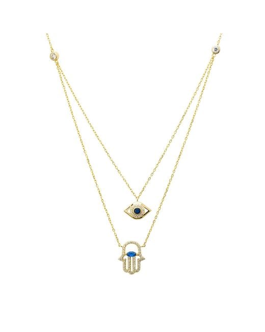 Latelita London Metallic Hamsa Hand And Evil Eye Layered Necklace