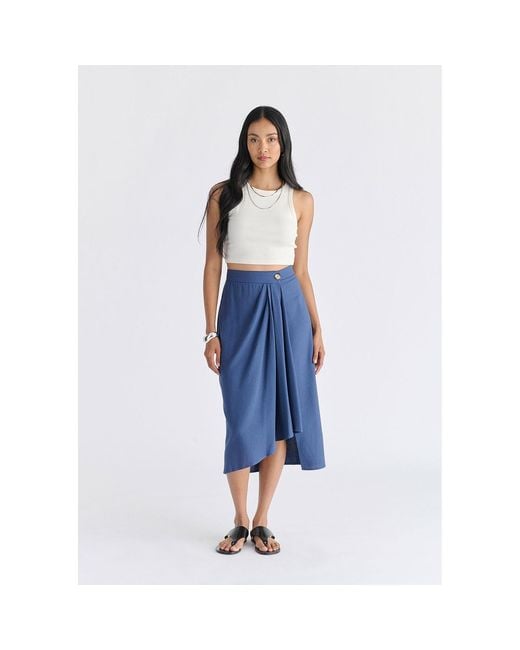 Paisie Blue Draped Wrap Midi Skirt