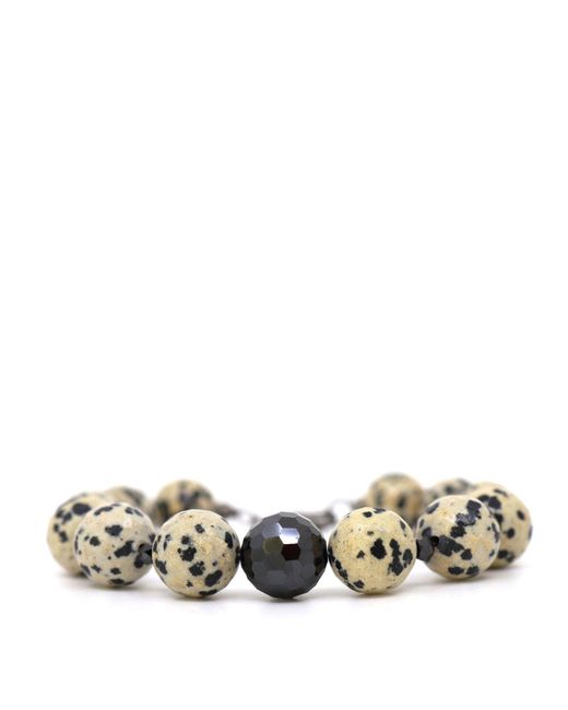 Shar Oke Metallic Neutrals Dalmatian Jasper & Cubic Zirconia Bracelet for men