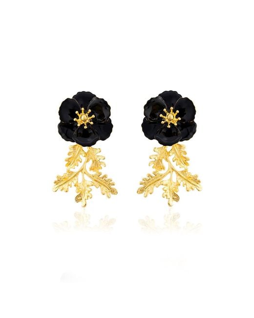 Milou Jewelry Black Leafy Blossom Flower Earrings
