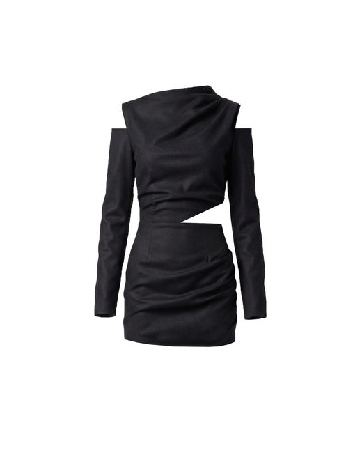 AVENUE No.29 Black Cut-Out Asymmetric Wool Mini Dress