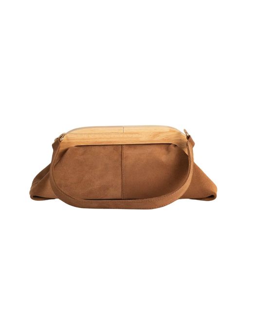 Tarea Studio Brown Neutrals Camel Bella Suede Leather Bag