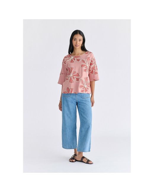 Paisie Pink Floral Embroidered Relax Fit Top
