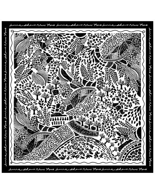 Jessie Zhao New York Black Double Sided Silk Scarf Of Garden