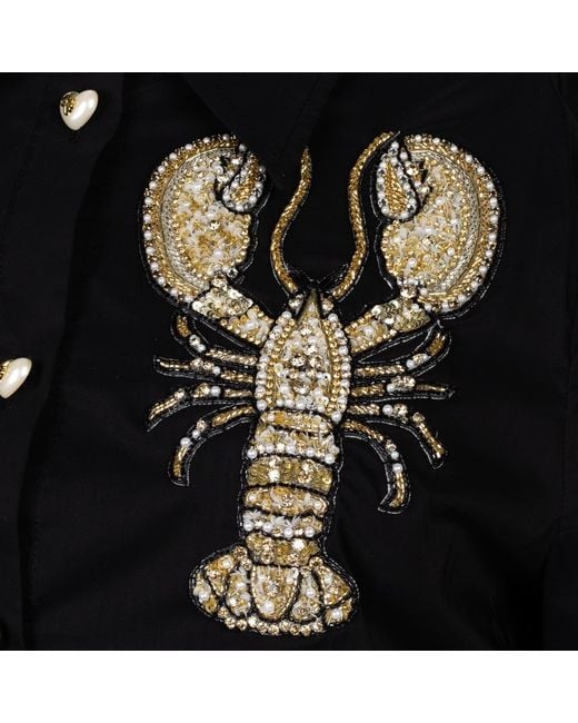 House of Laines London Black Laines Couture Tie Shirt With Embellished Lobster
