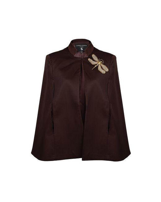 House of Laines London Brown Neutrals Laines Chocolate Couture Tailored Cape With Embellished Dragonfly Brooch