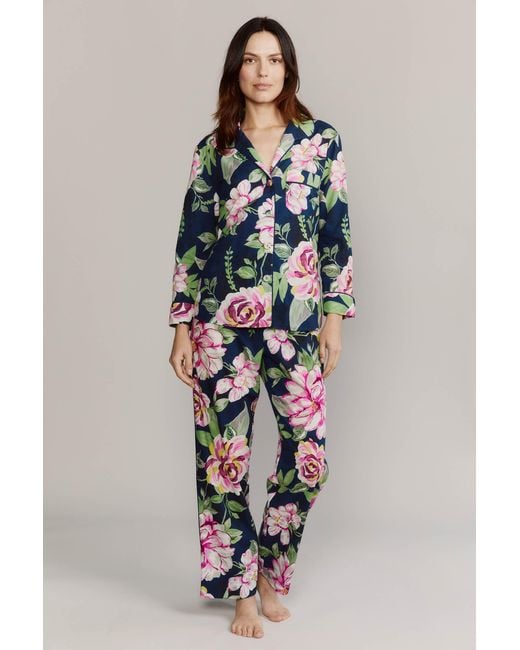 Kato Blue Broad Beach Peonies Cotton Pajamas