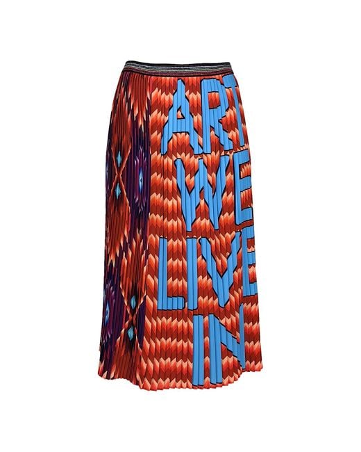 Lalipop Design Blue Geometric Pattern With Light Logo Print Pleated Midi Skirt