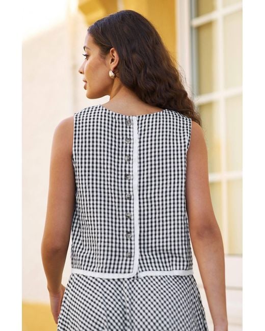 Yumi' Black Gingham Cotton Top With Lace Trims