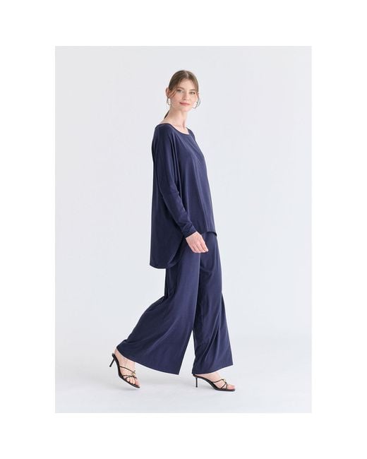 Paisie Blue Wide Leg Lyocell Jersey Trousers