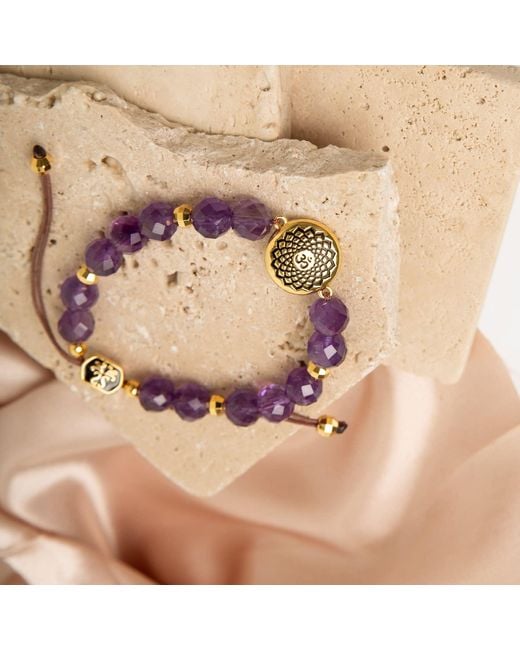 Seven Saints Metallic Crown Chakra Amethyst Spiritual Healing And Stress Relief Bracelet