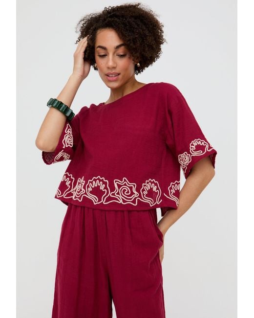 Raffya Milly Embroidered Split Open Back Blouse