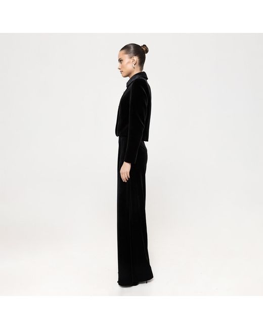 Nissa Black High-Waisted Velvet Pants