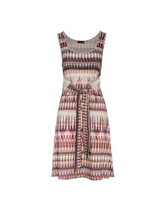Conquista Pink Patterned Sleeveless Dress With Tie Waist