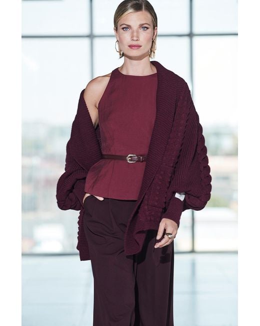 The Extreme Collection Red Burgundy Merlot Merino Wool And Alpaca Knit Cardigan