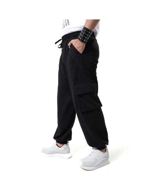 Metamorph Black Cotton Cargo Trousers for men