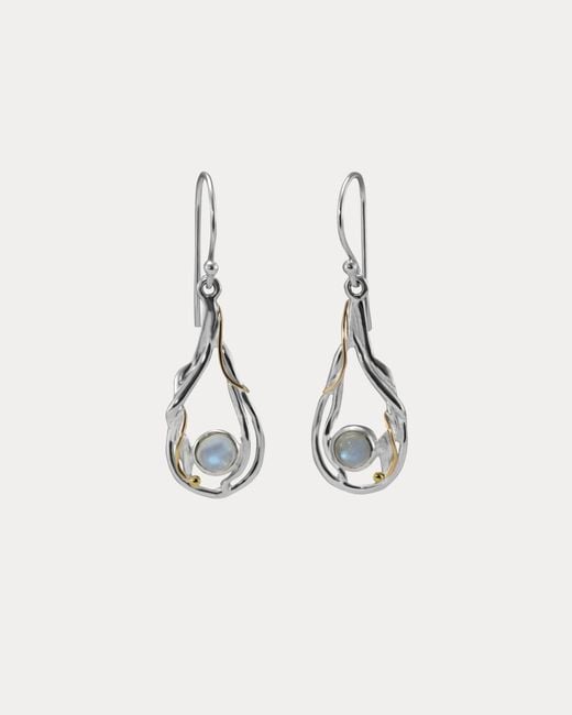 Isla Silver White Cabochon Moonstone Dangle Earrings