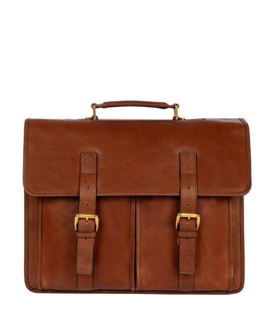 Time Resistance Brown Leather Satchel Bag for men