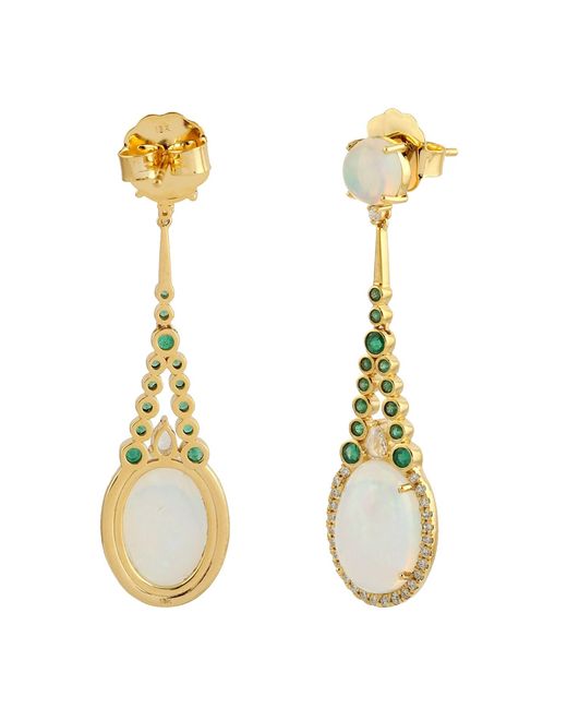 Artisan Blue 18k Gold Diamond Emerald Opal Ethiopian Designer Earrings