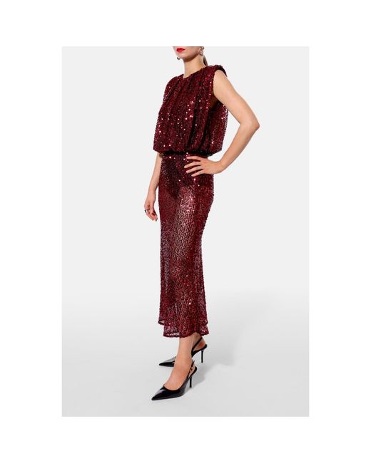 AGGI by HALEWSKI Brown Eliza Burgundy Sparkle Midi Sequin Slip Skirt