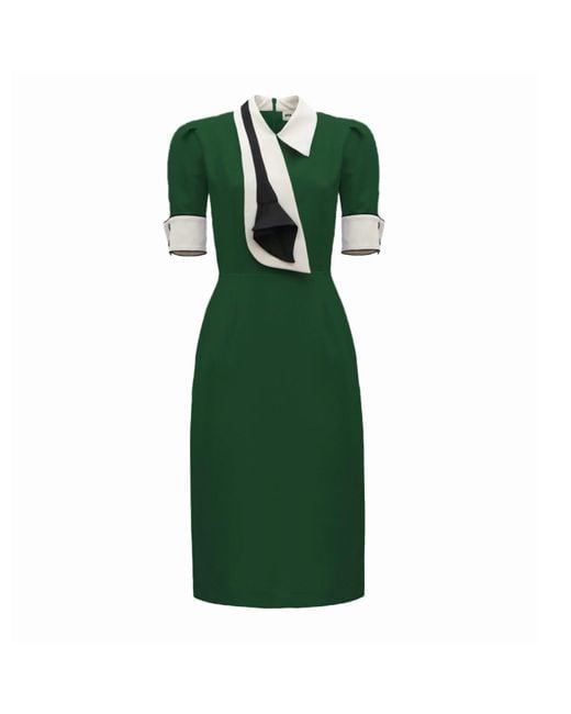 Julia Allert Green Formal Fitted Dress With Collar