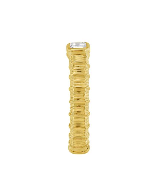 Artisan Yellow 14K Emerald Cut Diamond Ribbed Band Ring