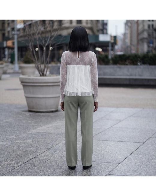 Modenaire White Lace Overlay Crop Top With Sheer Long Sleeves And Bow Tie Detail