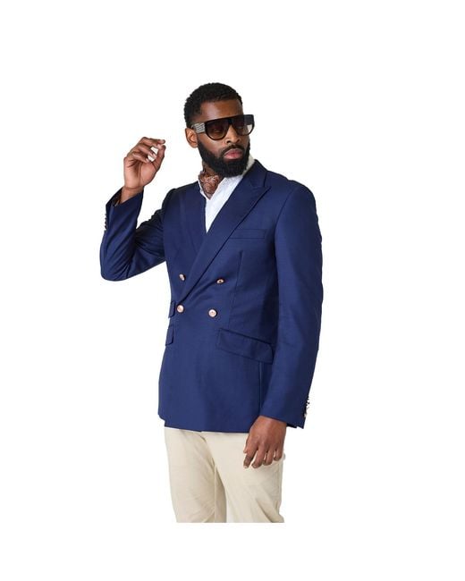 DAVID WEJ Blue Aldo Double Breasted Peak Lapel Blazer – for men