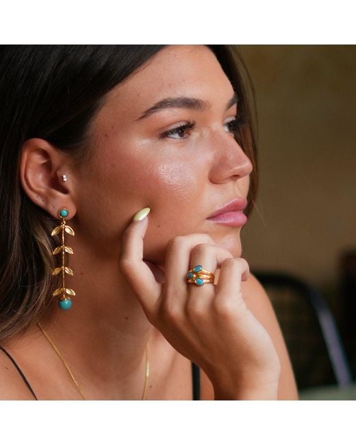 Ebru Jewelry Metallic Trio Gemstone & Stylish Adjustable Cocktail Ring