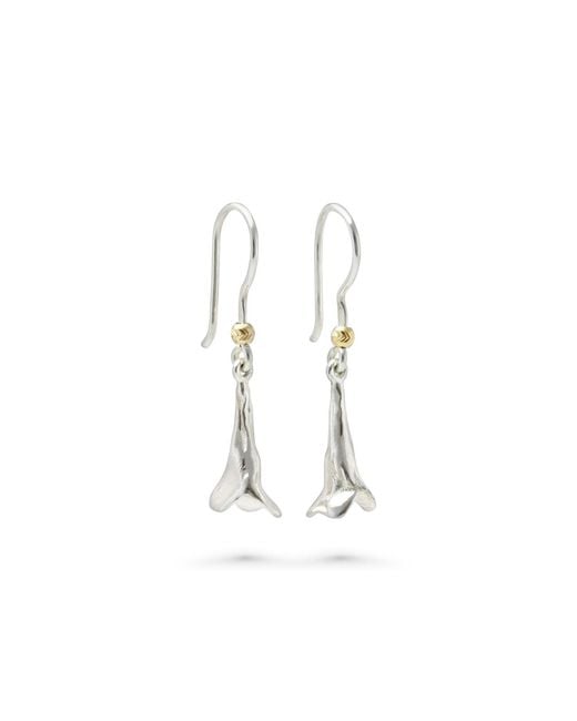 Isla Silver Metallic Contemporary Floral Hook Earrings With Detail