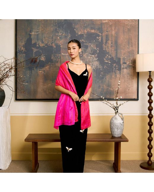 Silk and Bears Pink Hot Brushstroke Silk Scarf – Hand-Dyed Mulberry Silk Shawl, Beach & Pool Party Cover-Up