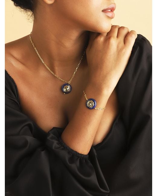 Lila Rasa Metallic Lapis Lazuli Necklace With Filigree