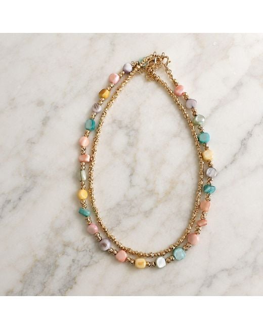 Nuvv Collection Metallic Pastel Strand Beaded Necklace Set – Tone Layered Necklace