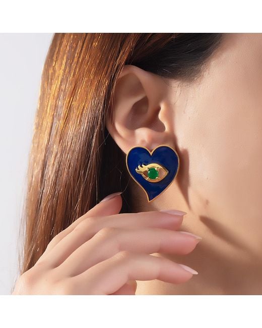Milou Jewelry Blue Heart Earrings With Evil Eye