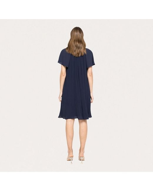 Nissa Blue Pleated Chiffon Midi Dress
