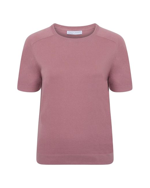 Paul James Knitwear Purple Ultra Fine Cotton Cassie Saddle Shoulder Knitted T-Shirt