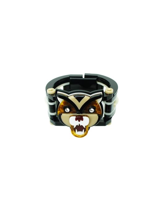 Gissa Bicalho Black Handmade Acrylic Bracelet Tiger Caramel