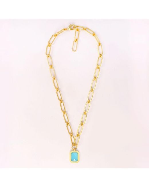 Lila Rasa Metallic Paperclip Chain Rectangular Bahamain Crystal