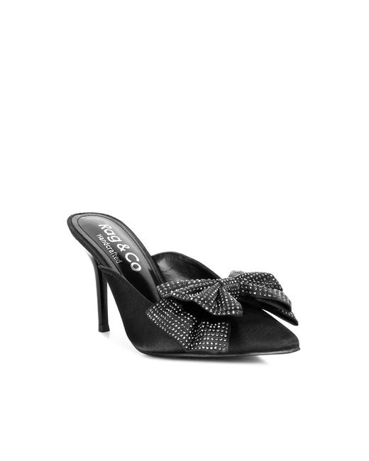 Rag & Co Black Elisda Embellished Bow High Heel Mules