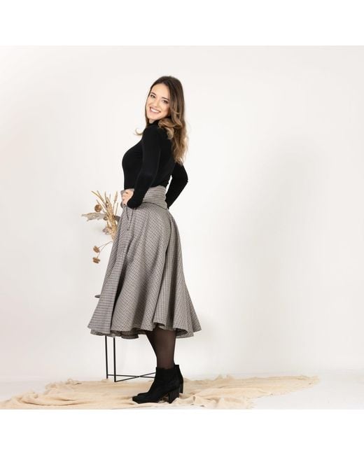Nikka Place Gray Flare Wool Skirt With High Waist