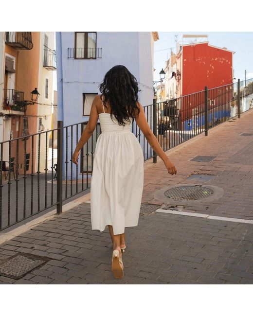 NUAJE NUAJE White Reverie Twist Front Ruched Cotton Midi Dress