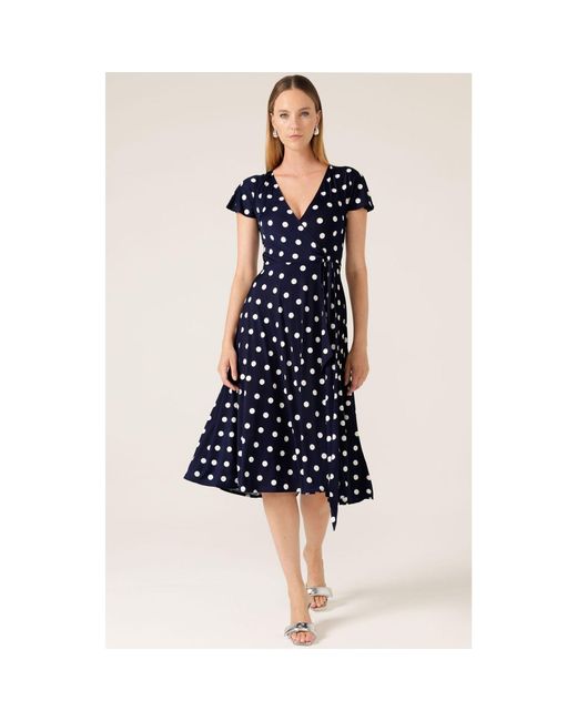 SACHA DRAKE Blue Reverse Wrap Midi Dress