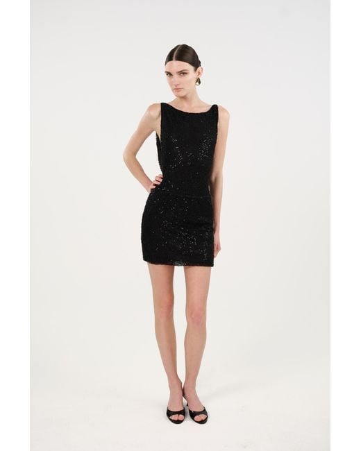 Nocturne Black Sequin Open Back Mini Dress