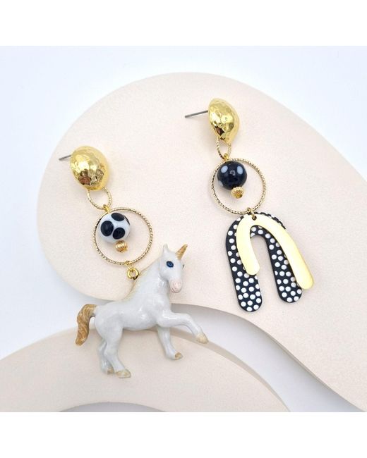 Midnight Foxes Studio Metallic Unicorn & Polka Dot Arch Gold Earrings