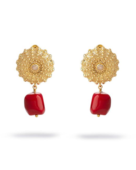 Ebru Jewelry Metallic Scarlet Aura Coral Dangle Earrings