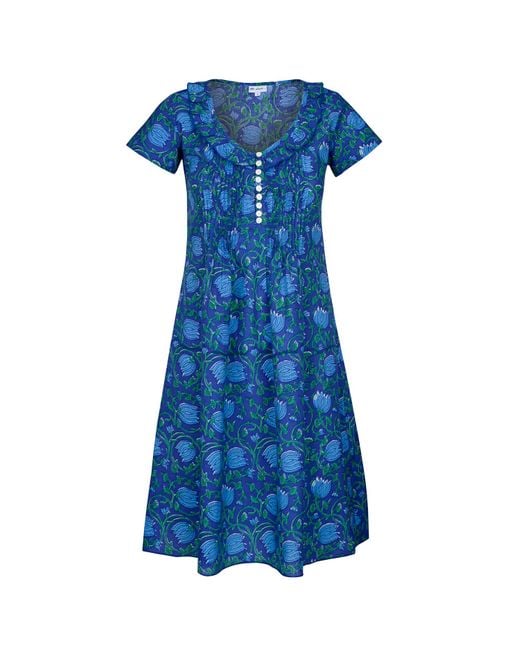 At Last Blue Cotton Karen Short Sleeve Day Dress