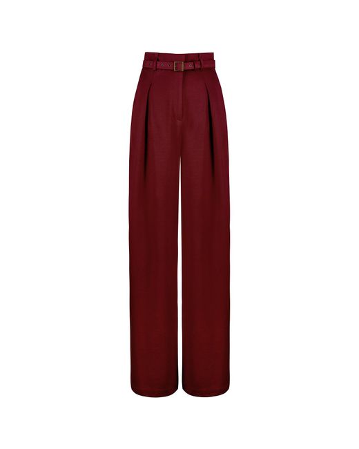 ALINA CERNĂTESCU Red Malbec Set Viscose Burgundy Elegant Work-To-Evening Long Sleeve Top & High-Waisted Pleated Trousers Wth Pockets