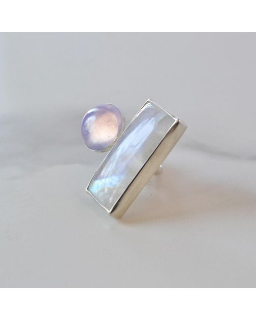 Glamrocks Jewelry Blue Double Moonstone Two Finger Statement Ring