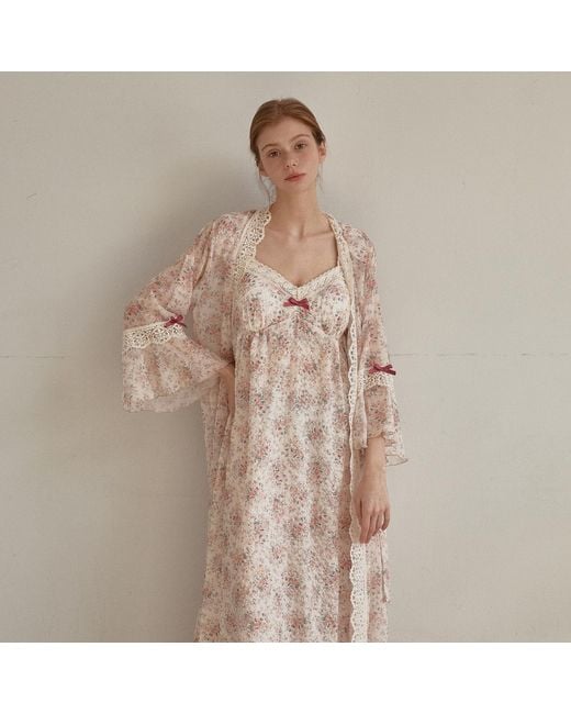 Luna Luz Orange Etoile Floral Slip & Robe Ensemble